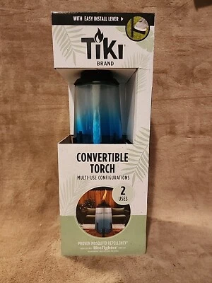 NEW TIKI Brand Convertible Torch 69” Full Size 54" Garden Yard Patio Blue Glass - Image 1 of 4