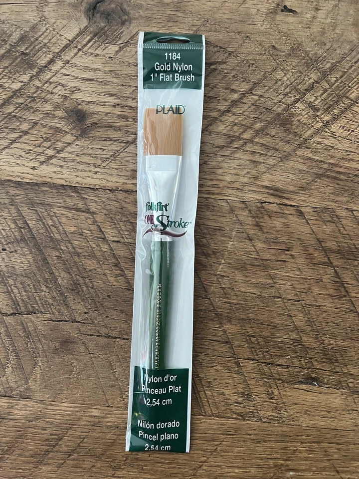 Plaid FolkArt One Stroke Paint Brush 1184 1" Flat Gold Nylon - Image 1 of 1