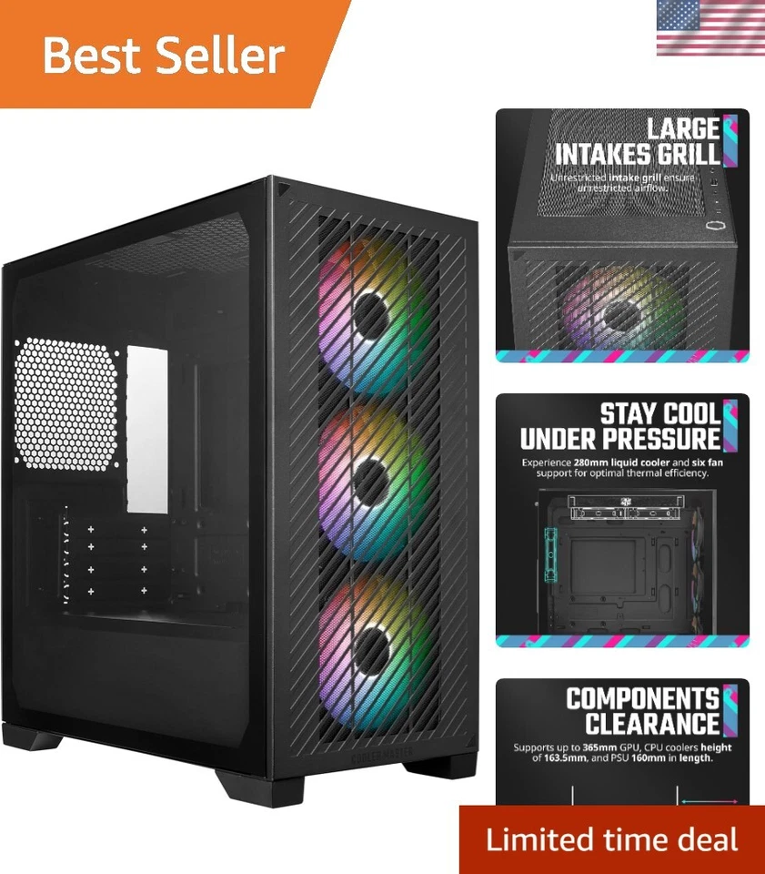 Elite 301 Micro-ATX High Airflow PC Case, 365mm GPU Max, 280mm AIO Max, Type ... - Image 1 of 4