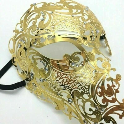 Metal Venetian Mask Masquerade Half Face Party Filigree Rhinestone Diamante - Image 1 of 4
