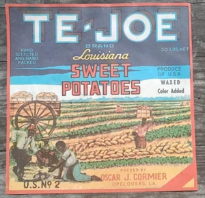 Label Te Joe Sweet Potatoes Yams Oscar Cormier Opelousas Louisiana - Picture 1 of 1