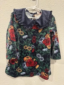 H&M Toddler Girl Dress 3T Velvet Collared Floral Excellent - Picture 1 of 7