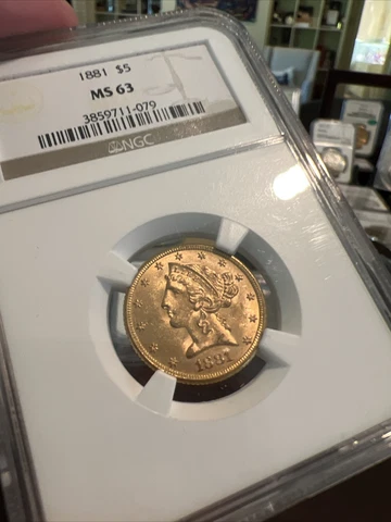 1881 $5 NGC MS 63 Liberty Head Gold Half Eagle GEM PQ Rare In This Quality Cover