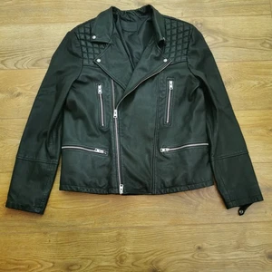 Chaqueta de cuero All Saints Catch Biker para hombre XL negra motocicleta oveja cremallera - Imagen 1 de 9