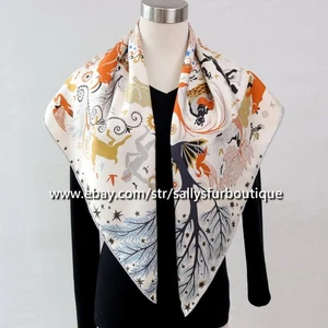 Sallys Heavy 18 Momme Twill Silk Wrap Scarf Tribal Print Double Face Shawl 35" - Picture 1 of 12