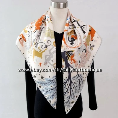 Sallys Heavy 18 Momme Twill Silk Wrap Scarf Tribal Print Double Face Shawl 35" - Image 1 of 4