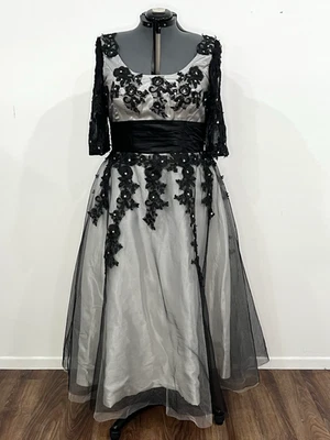 Grace Karin Black and Ivory Sheer Floral Appliques Sequined Formal Dress Size 16 - Image 1 of 4