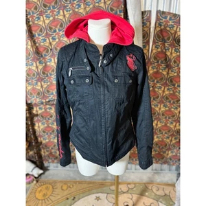 Harley Davidson Womens Black Hooded Jacket Red Wings Logo Size S removable vest - Picture 1 of 4