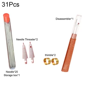 31pcs Stainless Steel Sewing Kit ,with Top Needle Easy Sew Large Nose Needles - Picture 1 of 14