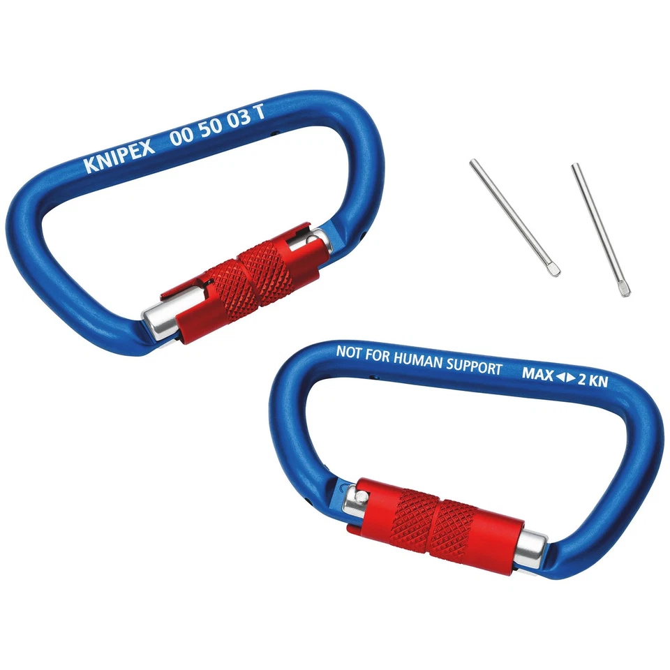 KNIPEX Carabiner Set 2 Pieces 82mm Capacity 6 kg With Twistlock 25035 - Image 1 of 1