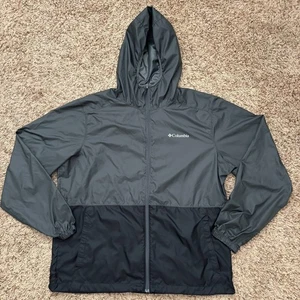 Columbia Rain Jacket Men's L Gray Black Full Zip Hooded Soft Shell Pockets Logo - Picture 1 of 17