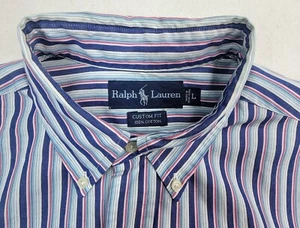 Polo Ralph Lauren Hemd Herren L Blau Rot Classic Fit Gestreift Dress Oxford - Bild 1 von 9