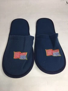 Zapatillas de terciopelo de algodón con punta cerrada gruesas suaves antideslizantes bordadas azules talla 11" - Imagen 1 de 5