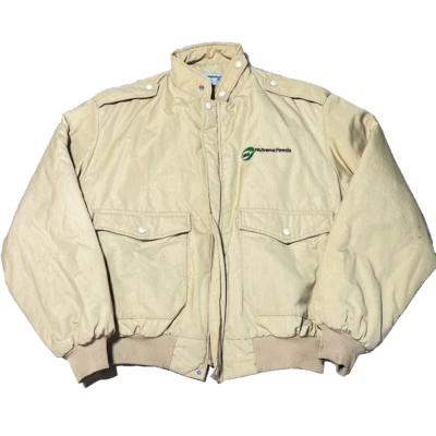 Vintage Swingster Bomber Jacket Mens XL Beige Farmer Feed Grain Work Wear 90s - Imagem 1 de 4