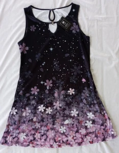 ETCYY NEW Women's Sleeveless Swing A-Line Dress Black Print Lined Medium - Picture 1 of 9