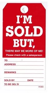 I'M SOLD BUT - Mdse Tag, Red on White, 3-1/2" Slit, 3-1/8" x 6-1/4" - Box of 500 - Picture 1 of 1