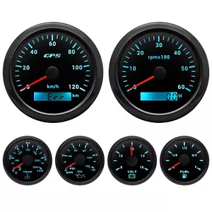 6 Gauge Set 85MM GPS Speedometer 0-120KM/H For Car Marine Boat Truck Waterproof - Picture 1 of 17