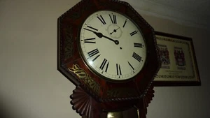 Large Regency Brass Inlaid Rosewood Wall Hanging Drop Dial Fusee Clock - Rare - Picture 1 of 23