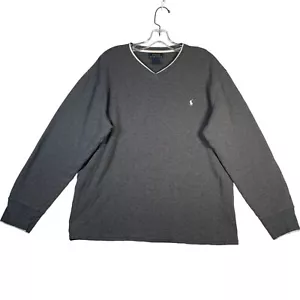 Polo Ralph Lauren Mens Thermal Shirt 2XL Gray V Neck Long Sleeve Pullover Logo - Picture 1 of 8