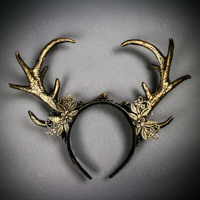 Gold Antelope Antler Deer Horn Handband Halloween Costume Head Dress Costume NEW - Image 1 of 4