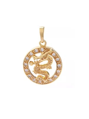 Colgante Dragón Oro Amarillo 18k Relleno Dije Circonita Cúbica Collar Foto 1 de 3