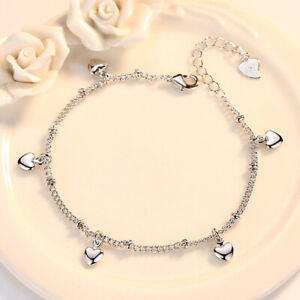 925 Sterling Silver 5 Heart Bracelet Bangle Womens Girls Bracelet Jewellery Gift