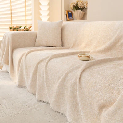 Ultra Soft Chenille Couch Cover w/ Tassels Machine Washable Sofa Blanket Cover - Image 1 of 4