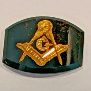 Antiker Freimaurer geschliffener ovaler Blutstein goldverkrustete Abzeichen 10 mm x 7 mm #A124 - Bild 1 von 5