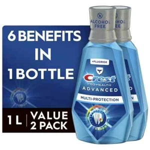 2 PACK Crest Pro Health Advanced Mouthwash,Alcohol Free,Fresh Mint,33.8 Fl OZ... - Picture 1 of 9