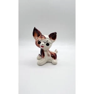 Vtg Japanese Ceramic Kitschy Kitty Cat Big Eyes Browns Beige Adorable 4.5'' MCM - Picture 1 of 5