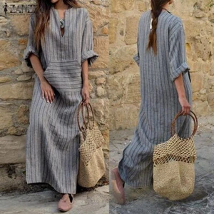 Plus Size Women Loose Stripe Maxi Dress Ladies Summer Casual Kaftan Sundress New - Picture 1 of 14
