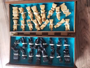 Vintage Handcrafted Asian Chinese Wood Carved Chess Set - Picture 1 of 6
