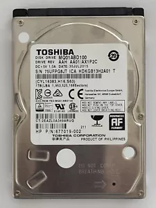 MQ01ABD100, HDKGB13H2A01 T, AA01/AX1P2CAJ, 30 JUL 2015,Toshiba 1Tb 2.5" SATA HDD - Picture 1 of 2
