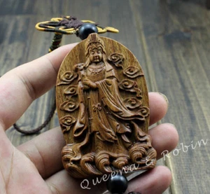 Chinese Rose Wood Carving Mazu Goddess Matsu Kwan Yin Statue Car Pendant Amulet - Picture 1 of 5
