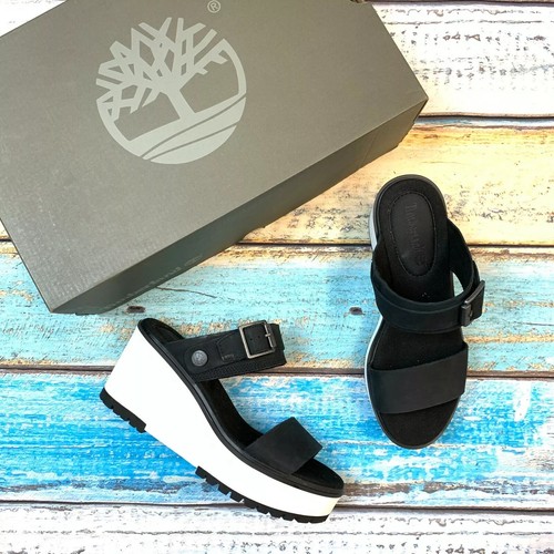 Timberland sandalo donna Koralyn nero con zeppa in nabuk A26SF