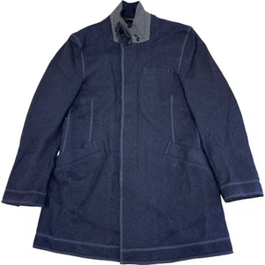 Armani Jeans Overcoat Wool Blend Smart Casual Dark Blue Mens Small S - Picture 1 of 8