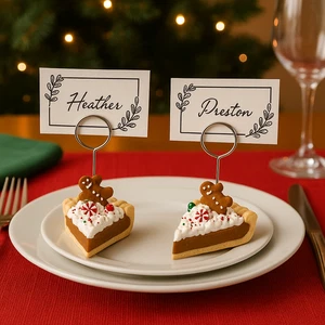 Lebkuchen Torte Tischkartenhalter - Handarbeit Ton Weihnachten Dessert Tischdeko - Bild 1 von 11