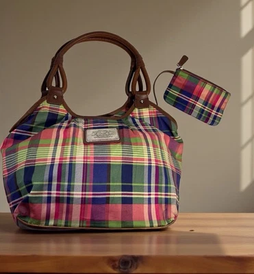 American Living Plaid Shoulder Bag Purse SET W/ Coin Wallet Vintage Preppy 80’s - Image 1 of 4