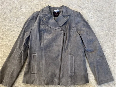 Chaqueta de Motocicleta Isaac Mizrahi Live Gamuza Cuero Forrada Floral Talla 6 NUEVA SIN ETIQUETAS Foto 1 de 4