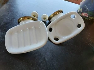Gatco Soap Toothbrush Holder Set White and Chrome Plated Brass Vintage 90’s - Picture 1 of 5