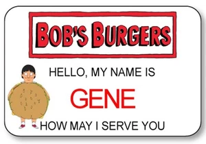 BOB'S BURGERS GENE THE SON NAME BADGE MAGNET BACK HALLOWEEN COSTUME PROP - Foto 1 di 2