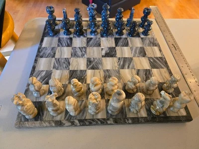 Juego de Ajedrez Ónix Gris Oscuro Blanco 32 Piezas Tablero 13.75" Hecho a Mano Mármol Ajedrez Foto 1 de 4