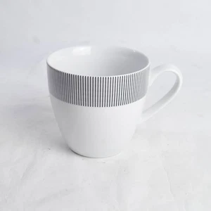 Crate and Barrel Thin Black Stripe Trim White Coffee Mug Tea Cup Sri Lanka EUC - Picture 1 of 7