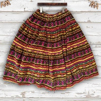 Falda midi vintage Y2K hecha a mano con estampado de pana occidental en capas pradera talla OS Foto 1 de 4