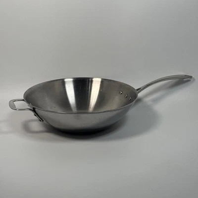 Salteadora Calphalon de tres capas de acero inoxidable, wok de fondo plano, 12 pulgadas, #155 Foto 1 de 4