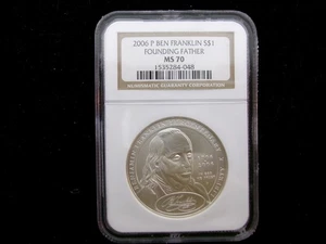 2006-P Ben Franklin S$1 Founding Father - NGC Graded MS70 - .90 Silver USBSR001 - Picture 1 of 2