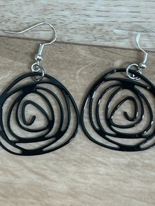 Black Spiral Earrings 925 Hallmarked Sterling Silver Hooks Free Gift Bag - Picture 1 of 4