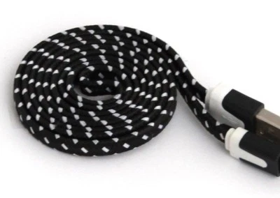 Flat Braided Noodle Fabric Micro USB Charger Cable for iphone 8 7 6 4 5s 5c plus - Image 1 of 4