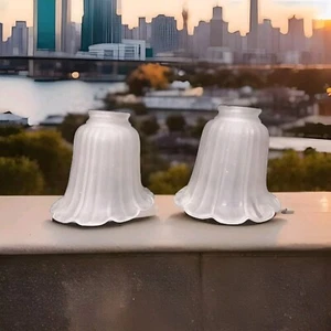 2 Slanted Scalloped Satin Glass Chandelier Fan Sconce Light Shade - Picture 1 of 4