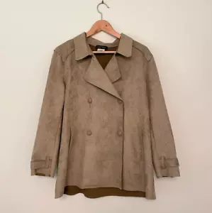 Slinky Brand Womens Coat Medium Gray Faux Suede Double Breasted Relaxed Grunge - Picture 1 of 7